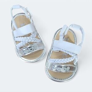 Bebe Silver and White Sandals Toddler Size 2 Braided With Ankle Strap